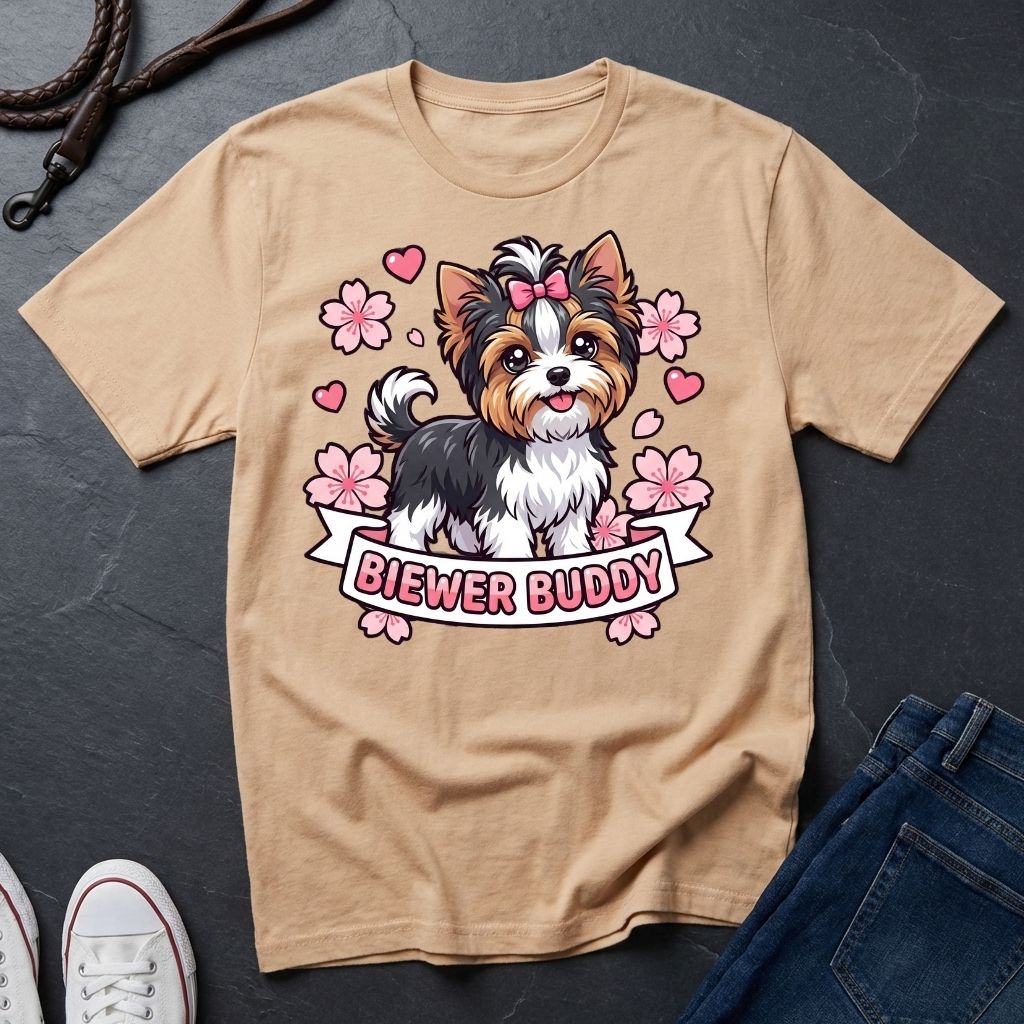Biewer Terrier Detailed Portrait Shirt - Tri-Color Toy Breed Tee - Comfort Colors 1717