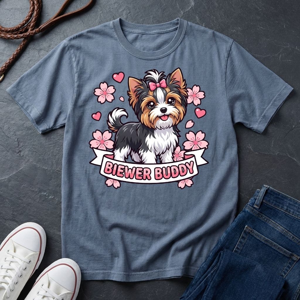 Biewer Terrier Detailed Portrait Shirt - Tri-Color Toy Breed Tee — Comfort Colors 1717