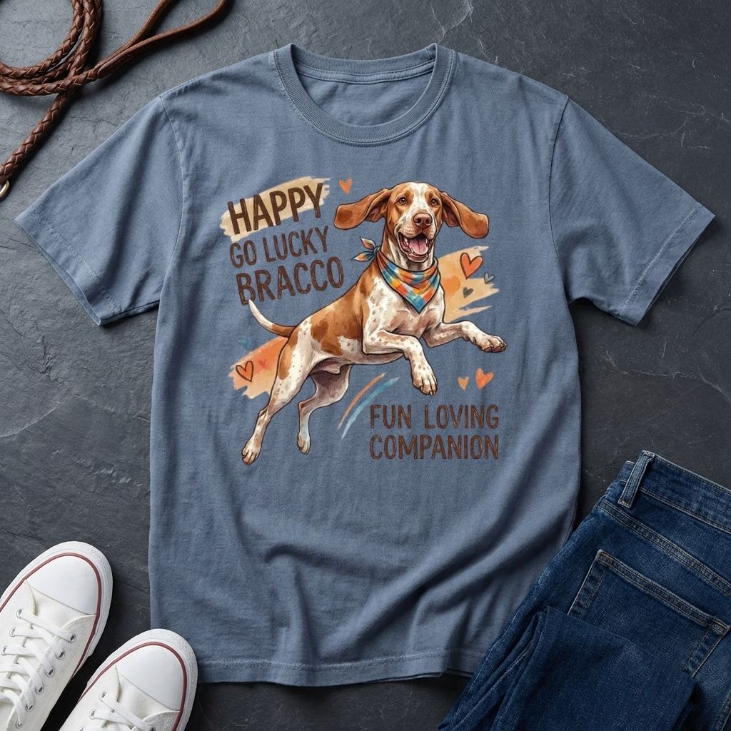 Bracco Italiano Detailed Portrait Shirt - Happy Go Lucky Pointer Tee — Comfort Colors 1717