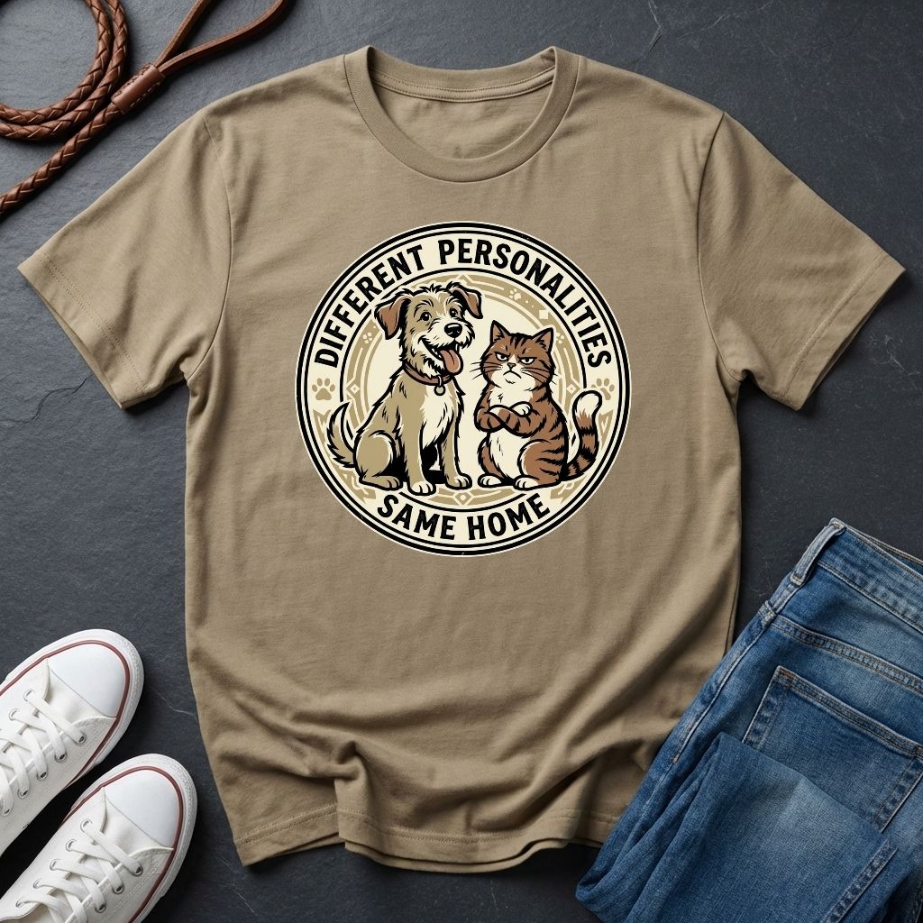 Different Personalities Same Home Graphic Pop Art Shirt — Dog & Cat Matching Tee - Comfort Colors 1717