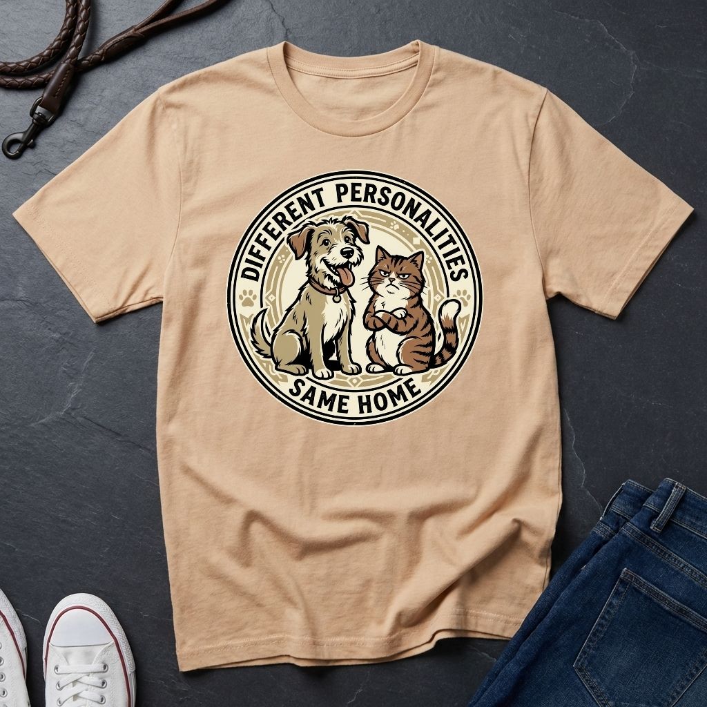 Different Personalities Same Home Graphic Pop Art Shirt — Dog & Cat Matching Tee - Comfort Colors 1717