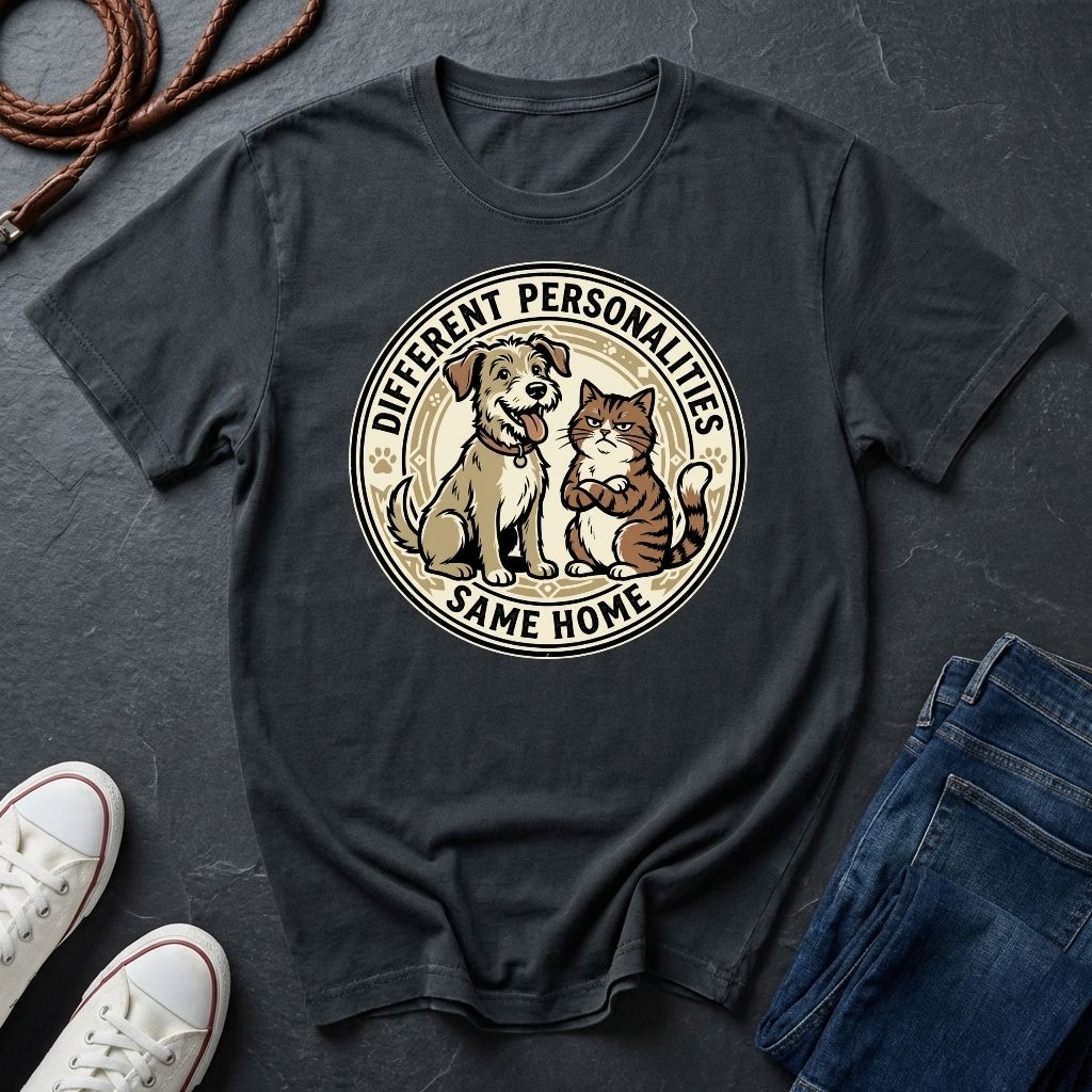 Different Personalities Same Home Graphic Pop Art Shirt — Dog & Cat Matching Tee - Comfort Colors 1717