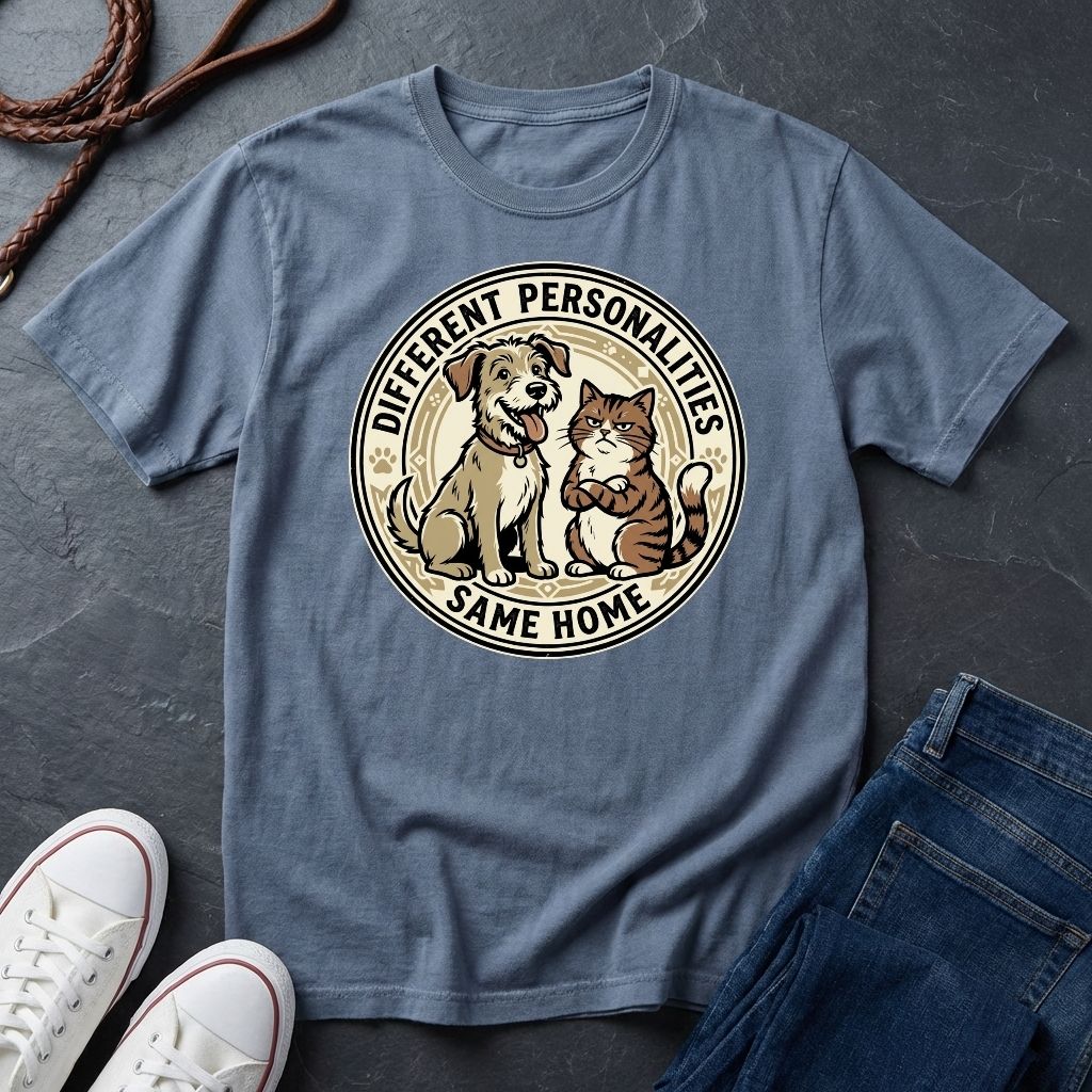 Different Personalities Same Home Graphic Pop Art Shirt — Dog & Cat Matching Tee - Comfort Colors 1717