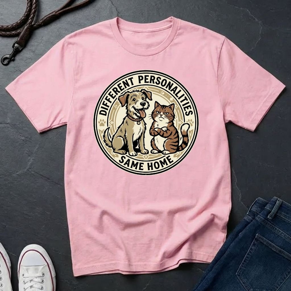 Different Personalities Same Home Graphic Pop Art Shirt — Dog & Cat Matching Tee - Comfort Colors 1717