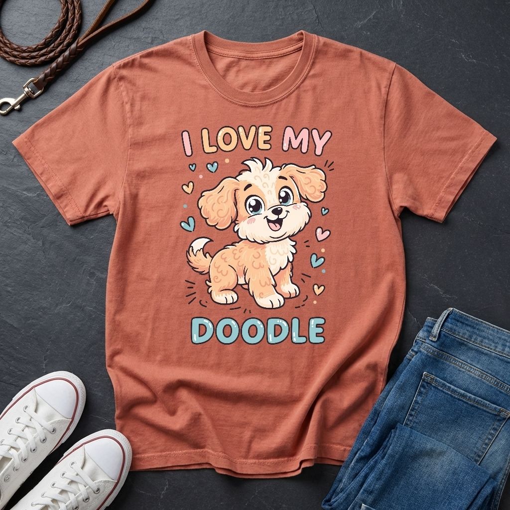 I Love My Doodle Graphic Pop Art Shirt — Modern Doodle Dog Illustration — Comfort Colors 1717