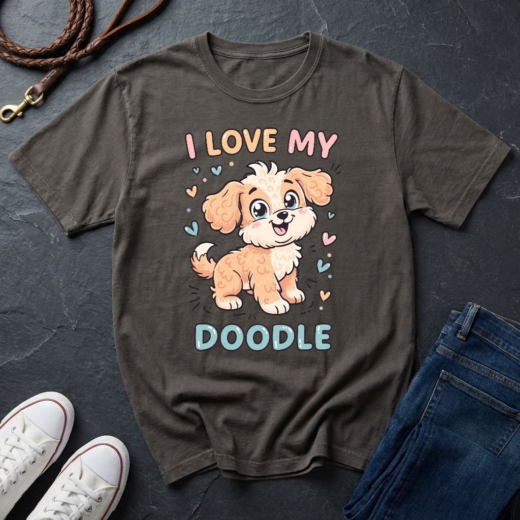 I Love My Doodle Graphic Pop Art Shirt — Modern Doodle Dog Illustration — Comfort Colors 1717
