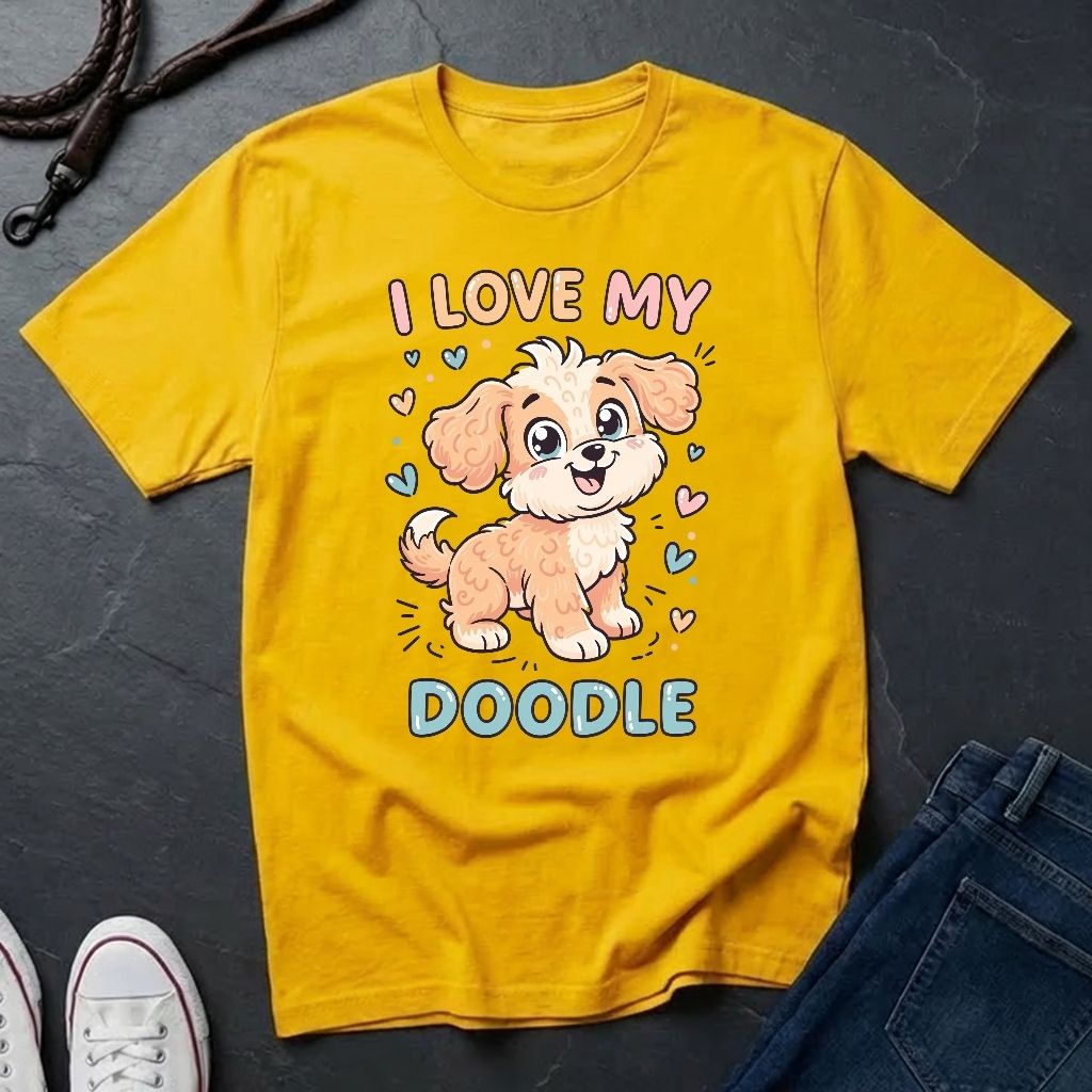 I Love My Doodle Graphic Pop Art Shirt — Modern Doodle Dog Illustration — Comfort Colors 1717