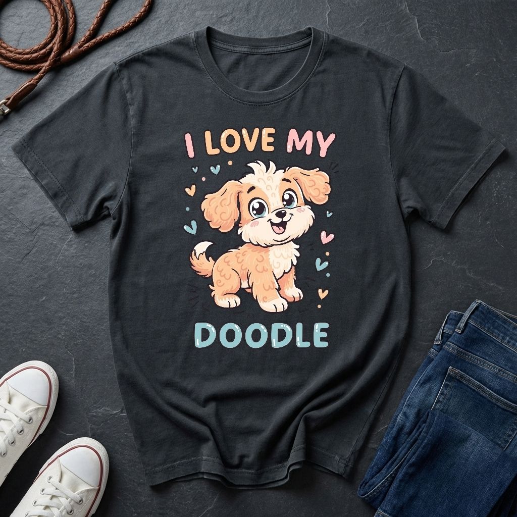I Love My Doodle Graphic Pop Art Shirt — Modern Doodle Dog Illustration — Comfort Colors 1717