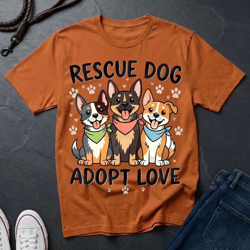 Rescue Dog Adopt Love Graphic Pop Art Shirt — Three Dogs with Bandanas Tee - Comfort Colors 1717