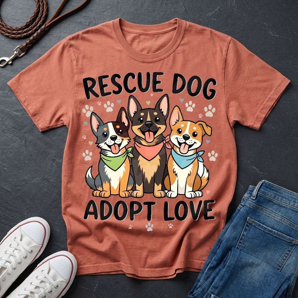 Rescue Dog Adopt Love Graphic Pop Art Shirt — Three Dogs with Bandanas Tee - Comfort Colors 1717