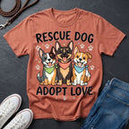 Rescue Dog Adopt Love Graphic Pop Art Shirt — Three Dogs with Bandanas Tee - Comfort Colors 1717