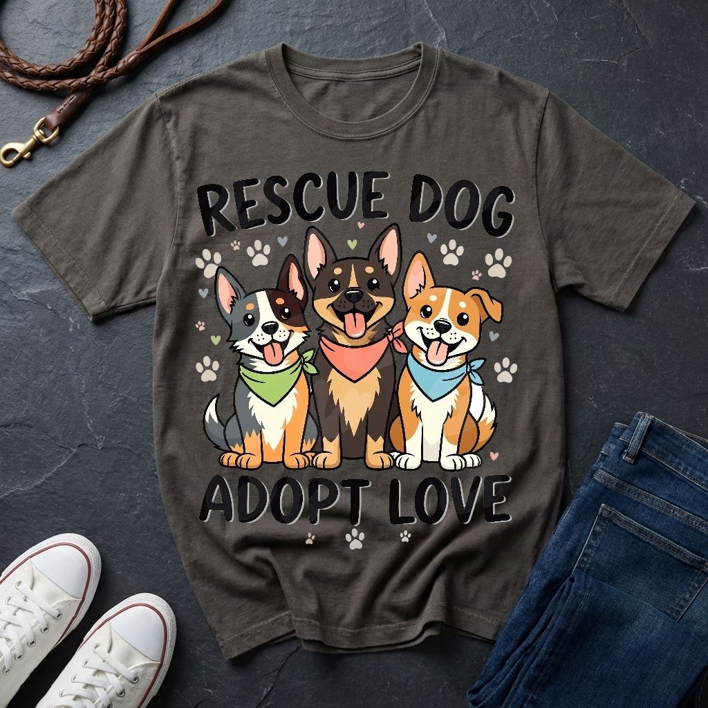 Rescue Dog Adopt Love Graphic Pop Art Shirt — Three Dogs with Bandanas Tee - Comfort Colors 1717