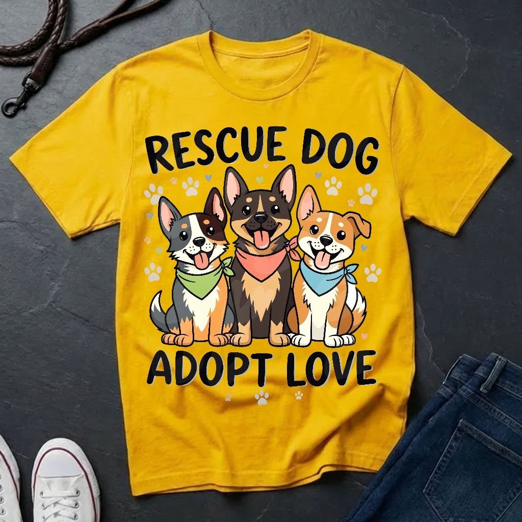 Rescue Dog Adopt Love Graphic Pop Art Shirt — Three Dogs with Bandanas Tee - Comfort Colors 1717