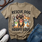 Rescue Dog Adopt Love Graphic Pop Art Shirt — Three Dogs with Bandanas Tee - Comfort Colors 1717
