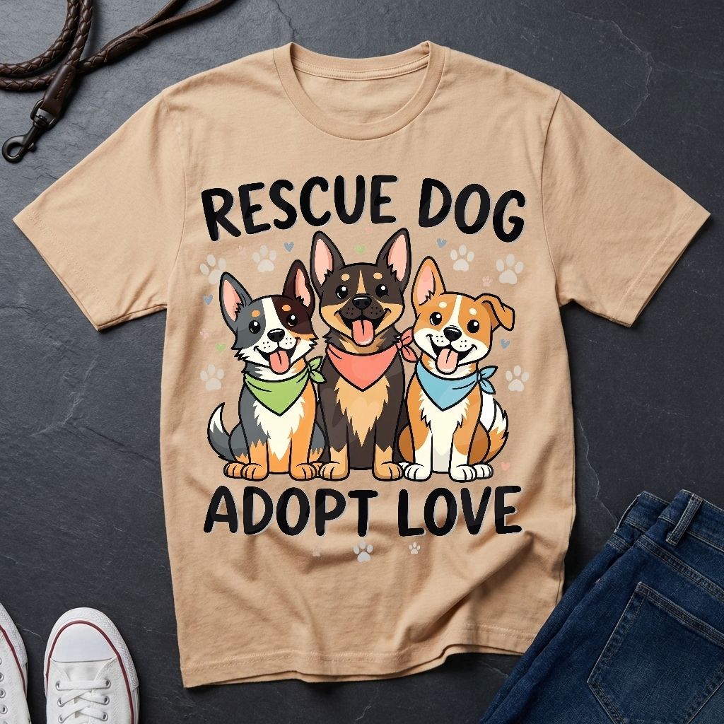 Rescue Dog Adopt Love Graphic Pop Art Shirt — Three Dogs with Bandanas Tee - Comfort Colors 1717