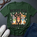 Rescue Dog Adopt Love Graphic Pop Art Shirt — Three Dogs with Bandanas Tee - Comfort Colors 1717