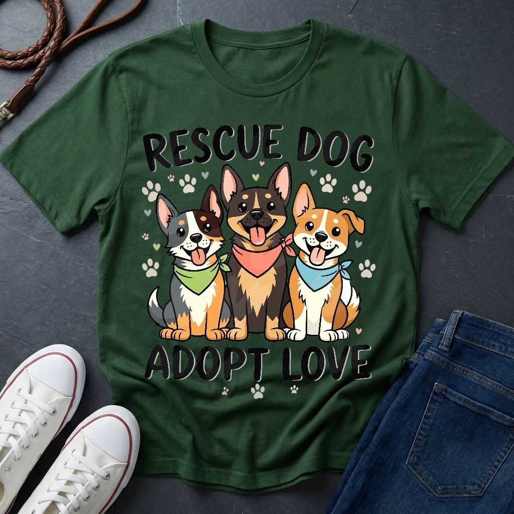 Rescue Dog Adopt Love Graphic Pop Art Shirt — Three Dogs with Bandanas Tee - Comfort Colors 1717