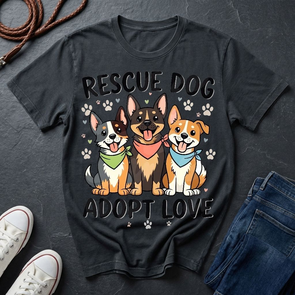 Rescue Dog Adopt Love Graphic Pop Art Shirt — Three Dogs with Bandanas Tee - Comfort Colors 1717