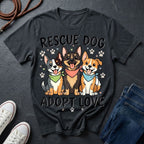 Rescue Dog Adopt Love Graphic Pop Art Shirt — Three Dogs with Bandanas Tee - Comfort Colors 1717