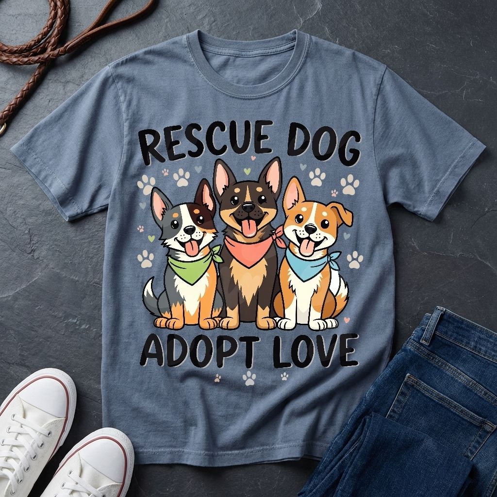 Rescue Dog Adopt Love Graphic Pop Art Shirt — Three Dogs with Bandanas Tee - Comfort Colors 1717