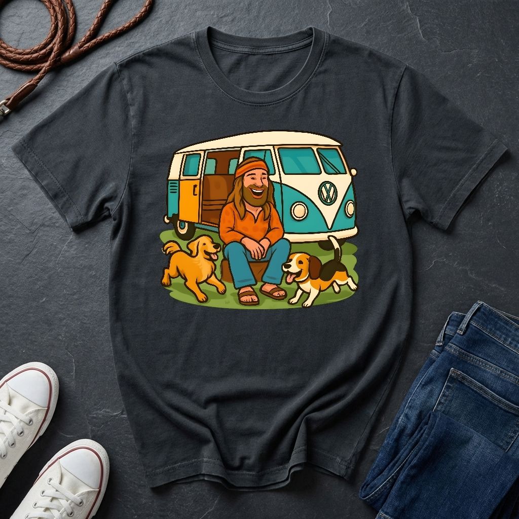 Vintage Hippie Van T-Shirt with Dogs - Retro 60s 70s Van Life Shirt — Comfort Colors 1717