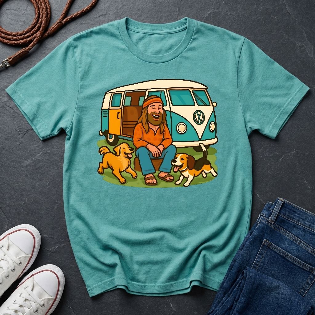 Vintage Hippie Van T-Shirt with Dogs - Retro 60s 70s Van Life Shirt — Comfort Colors 1717