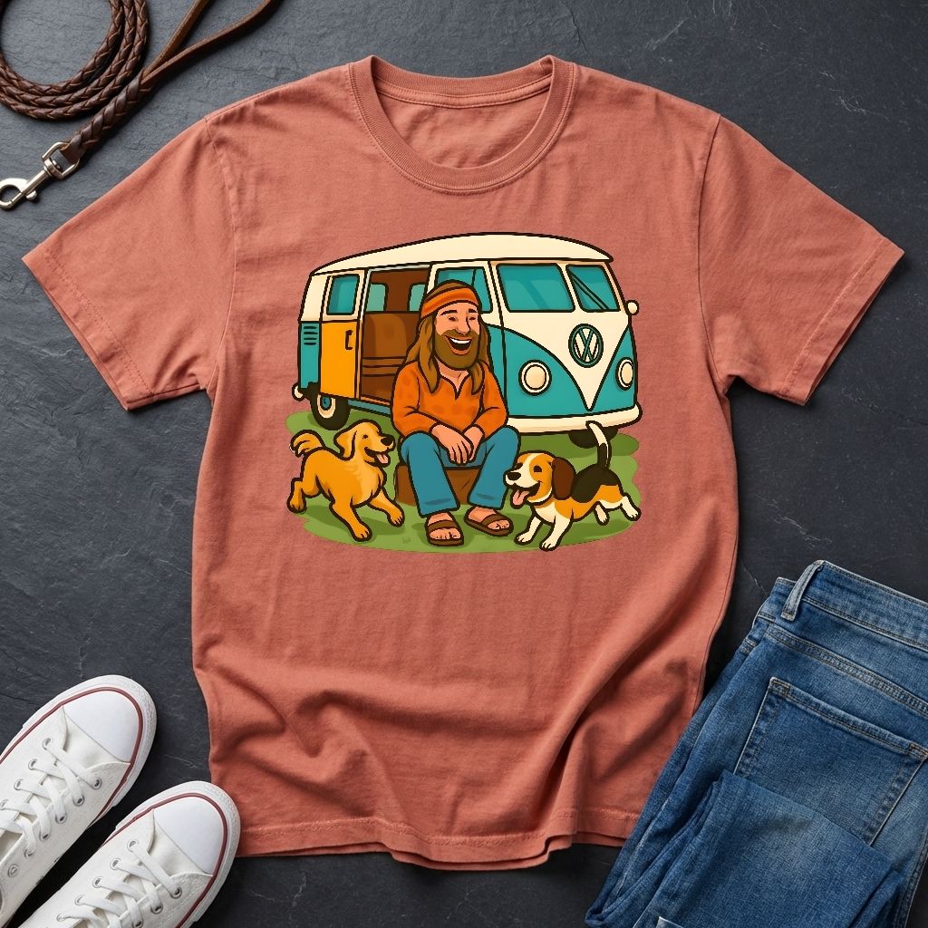 Vintage Hippie Van T-Shirt with Dogs - Retro 60s 70s Van Life Shirt — Comfort Colors 1717