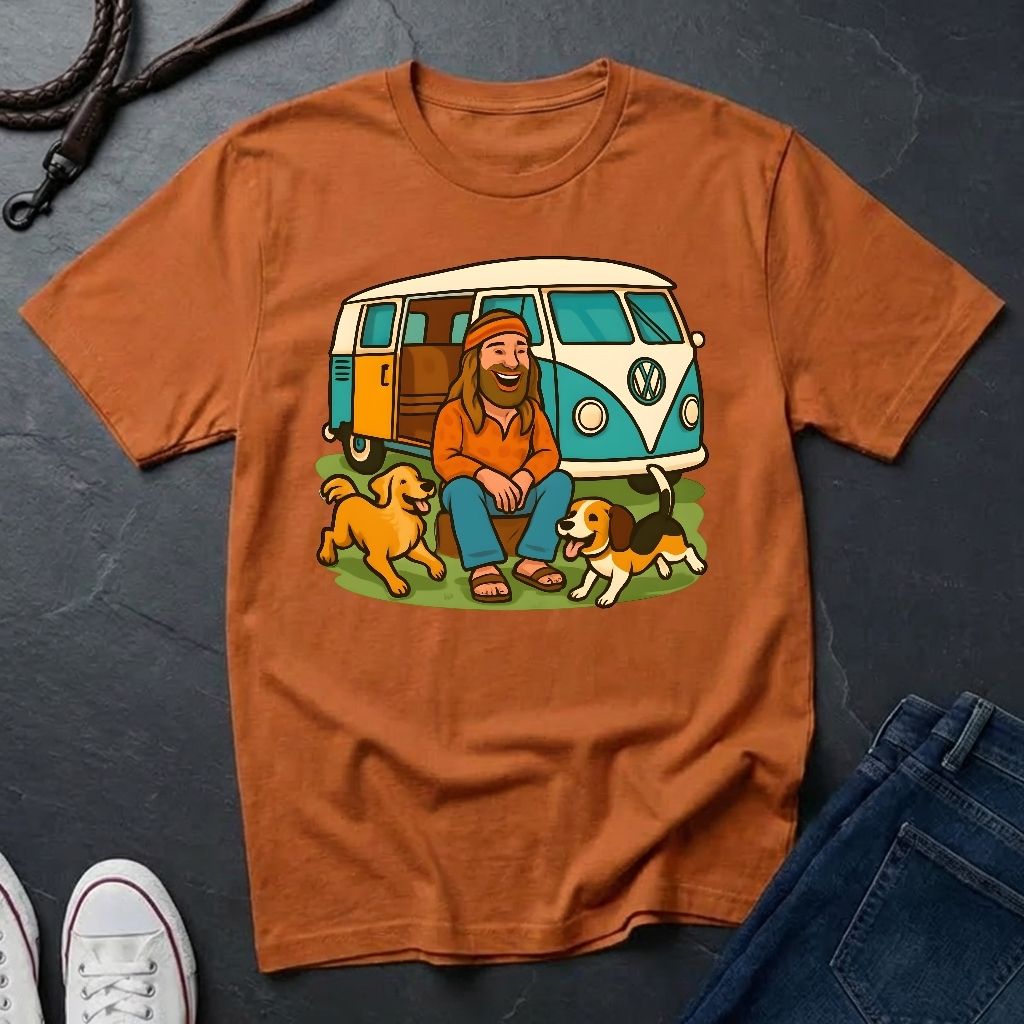Vintage Hippie Van T-Shirt with Dogs - Retro 60s 70s Van Life Shirt — Comfort Colors 1717