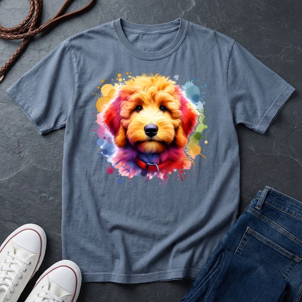 Golden Doodle Graphic Pop Art Shirt — Colorful Golden Doodle Portrait — Comfort Colors 1717
