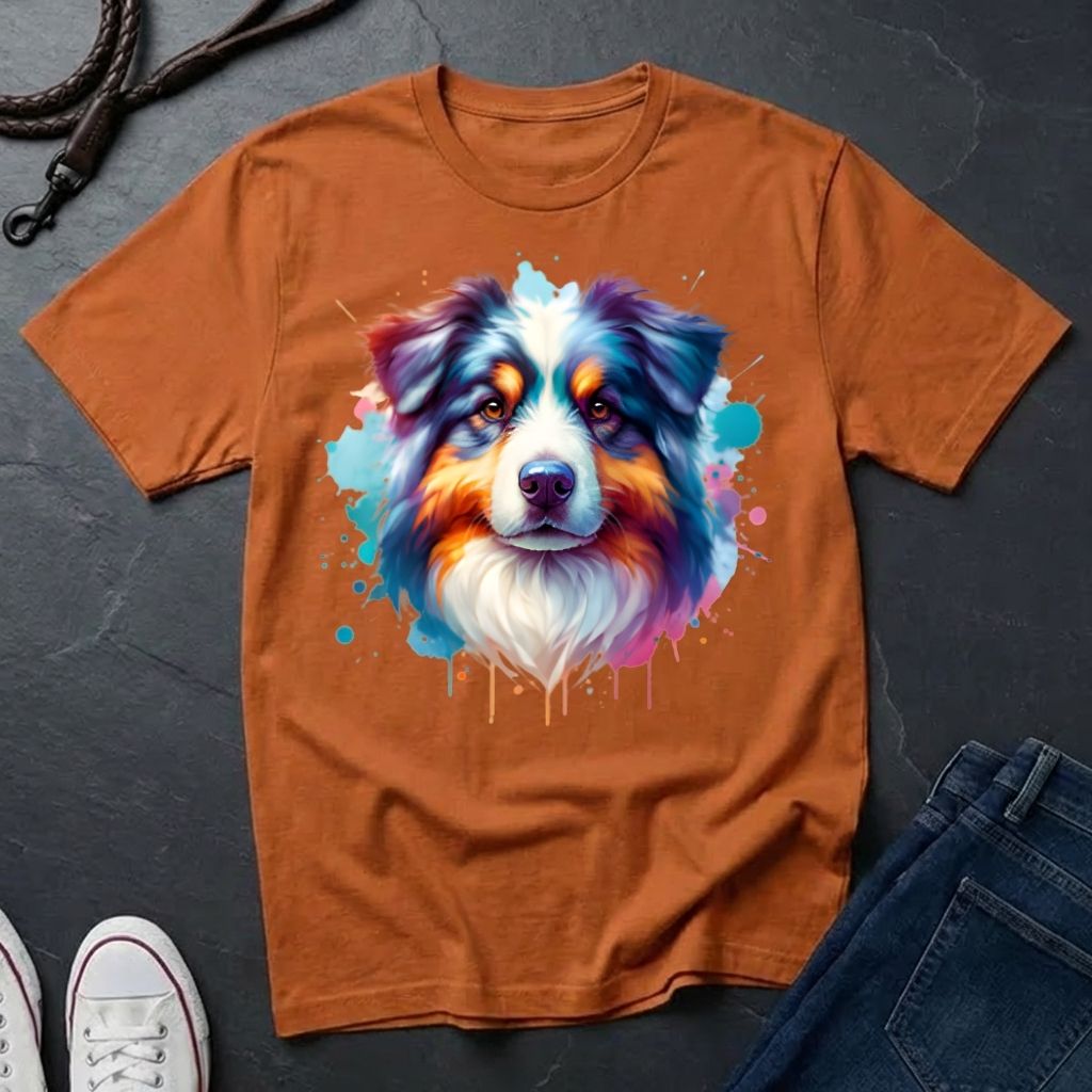 Australian Shepherd Graphic Pop Art Shirt — Colorful Aussie Portrait — Comfort Colors 1717