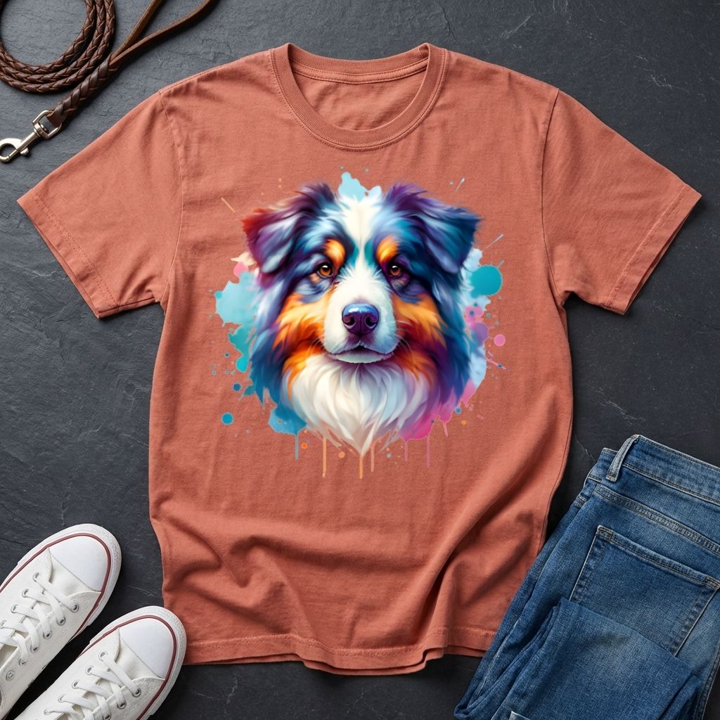 Australian Shepherd Graphic Pop Art Shirt — Colorful Aussie Portrait — Comfort Colors 1717