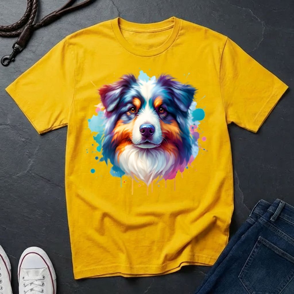 Australian Shepherd Graphic Pop Art Shirt — Colorful Aussie Portrait — Comfort Colors 1717