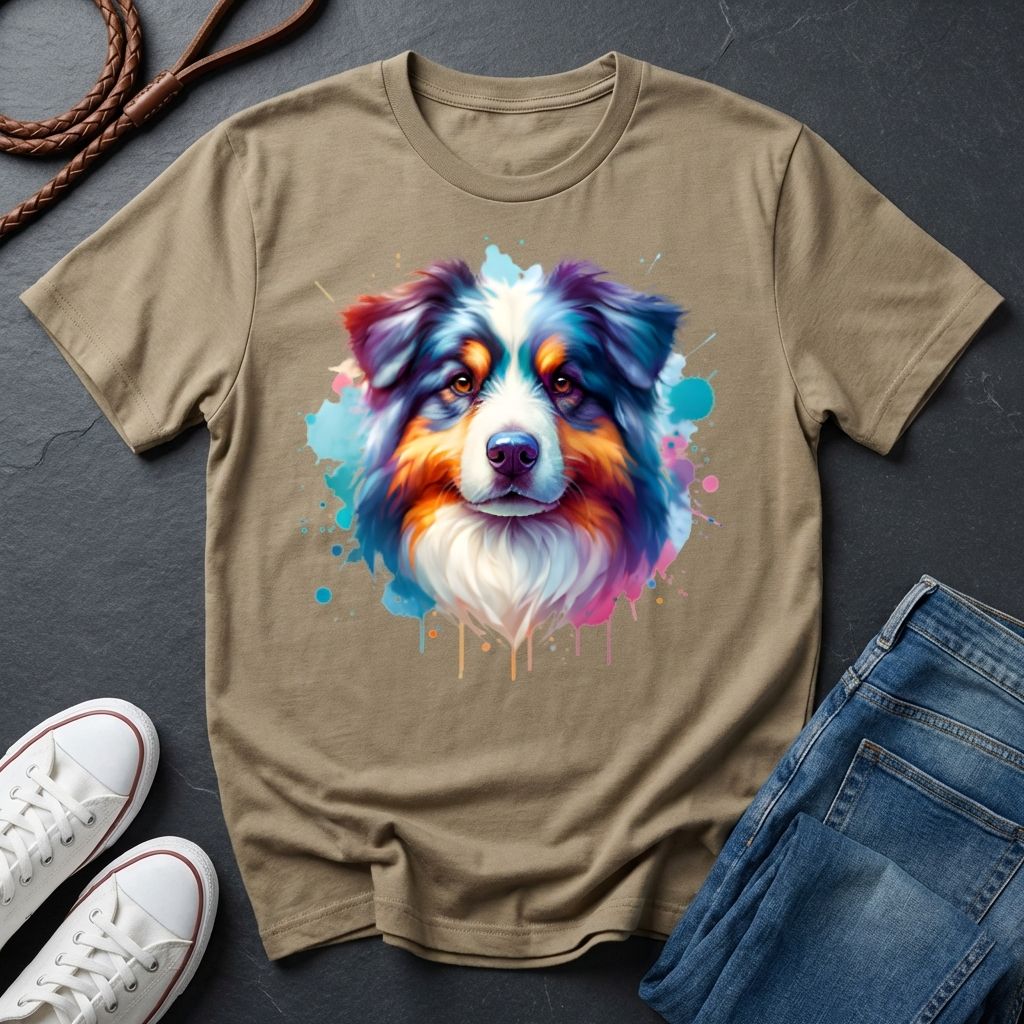 Australian Shepherd Graphic Pop Art Shirt — Colorful Aussie Portrait — Comfort Colors 1717
