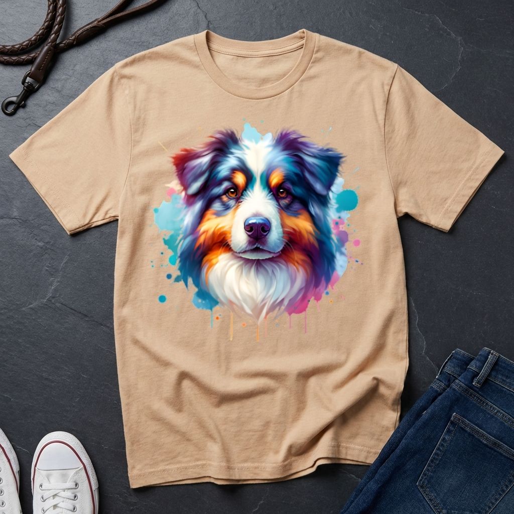 Australian Shepherd Graphic Pop Art Shirt — Colorful Aussie Portrait — Comfort Colors 1717