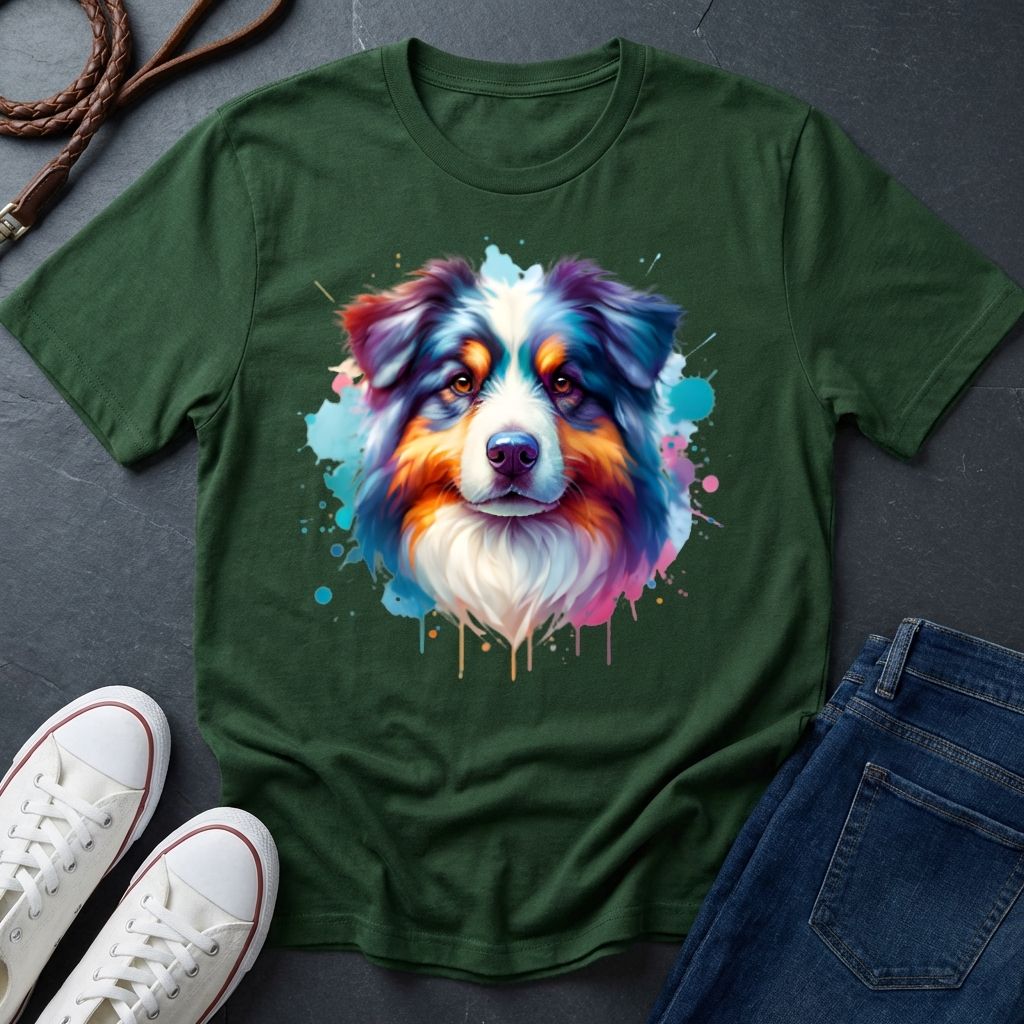 Australian Shepherd Graphic Pop Art Shirt — Colorful Aussie Portrait — Comfort Colors 1717