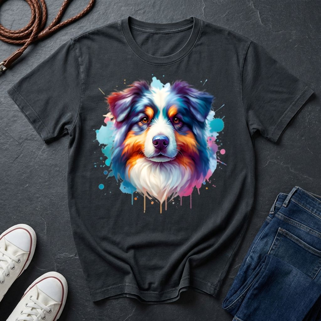 Australian Shepherd Graphic Pop Art Shirt — Colorful Aussie Portrait — Comfort Colors 1717
