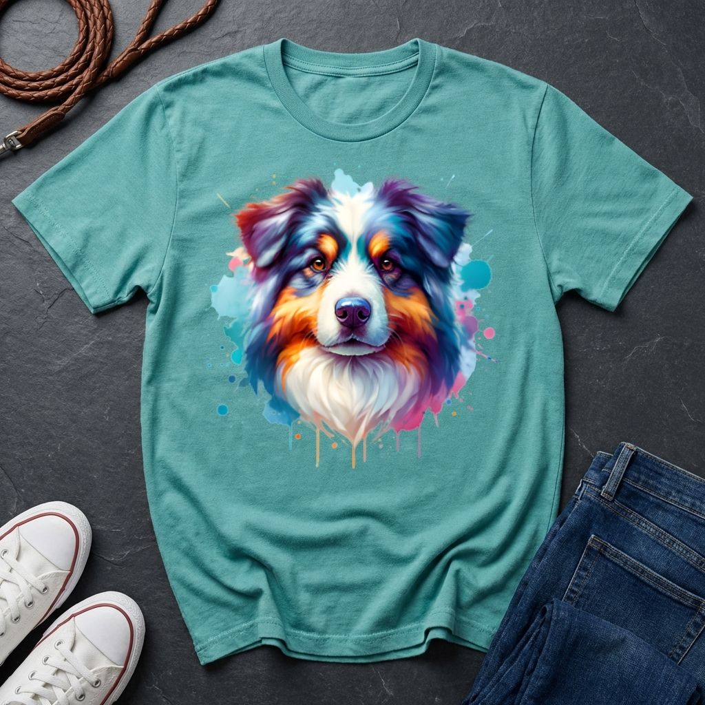 Australian Shepherd Graphic Pop Art Shirt — Colorful Aussie Portrait — Comfort Colors 1717