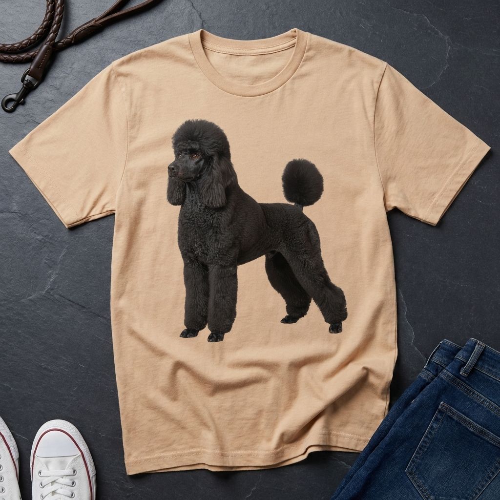 Beige t-shirt with a black poodle graphic on Comfort Colors 1717