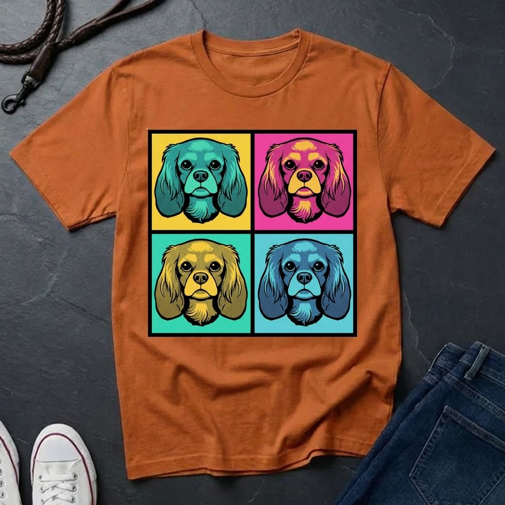 Cavalier King Charles Spaniel Pop Art Shirt — Colorful 4-Panel Dog Tee — Comfort Colors 1717