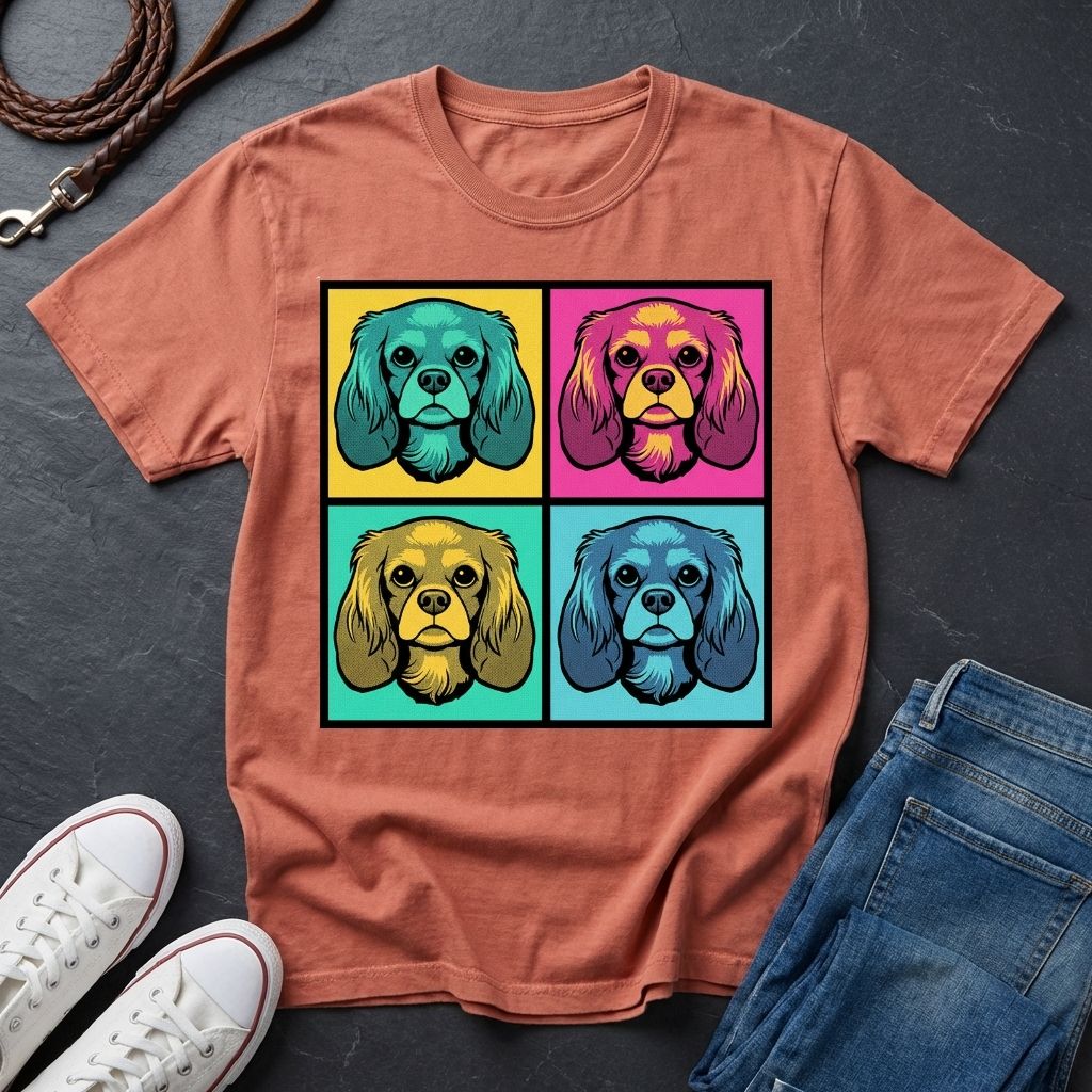 Cavalier King Charles Spaniel Pop Art Shirt — Colorful 4-Panel Dog Tee — Comfort Colors 1717