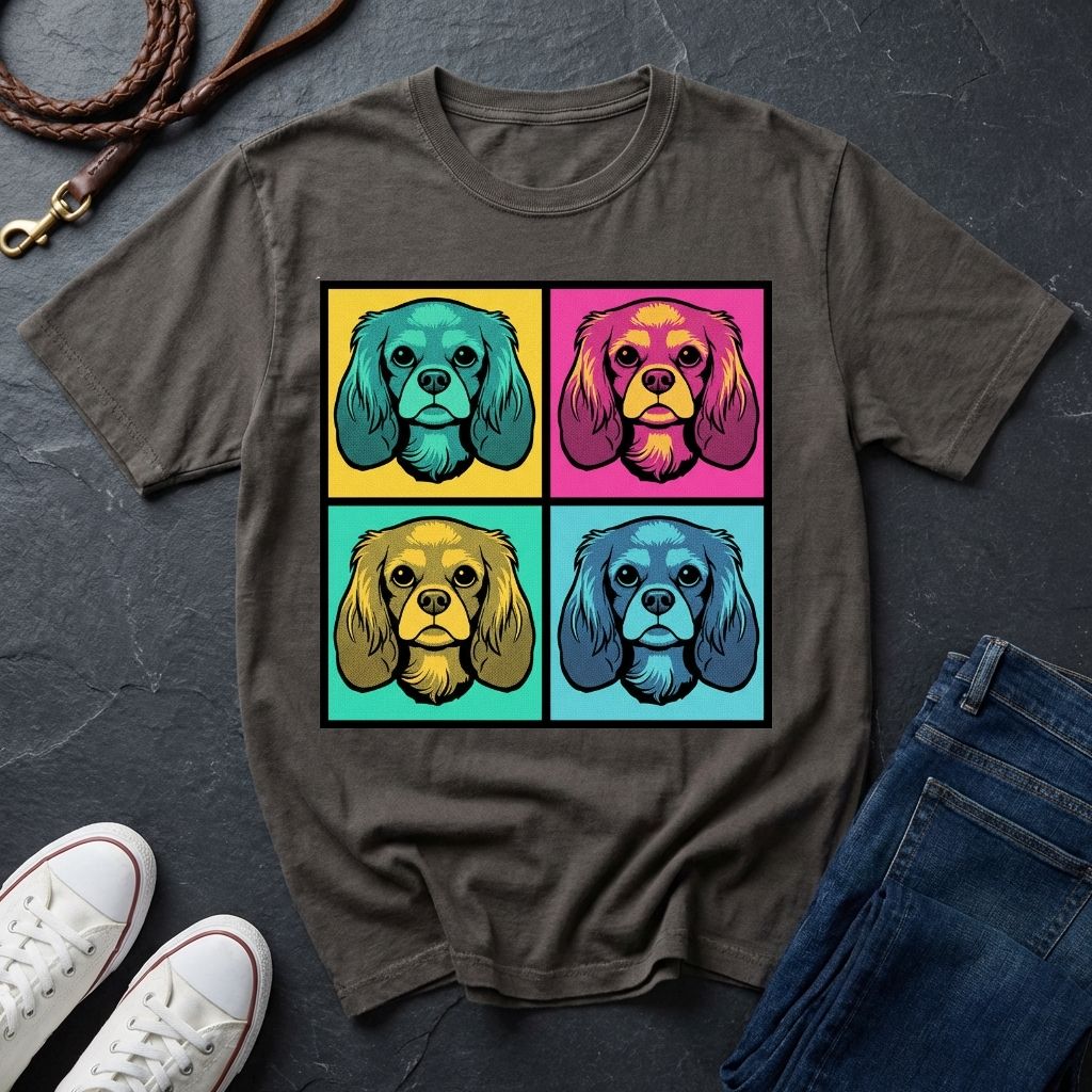Cavalier King Charles Spaniel Pop Art Shirt — Colorful 4-Panel Dog Tee — Comfort Colors 1717