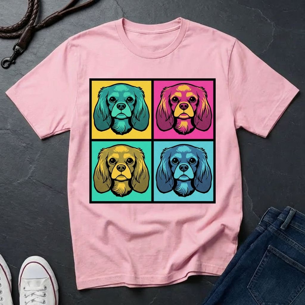 Cavalier King Charles Spaniel Pop Art Shirt — Colorful 4-Panel Dog Tee — Comfort Colors 1717