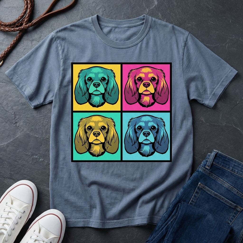 Cavalier King Charles Spaniel Pop Art Shirt — Colorful 4-Panel Dog Tee — Comfort Colors 1717