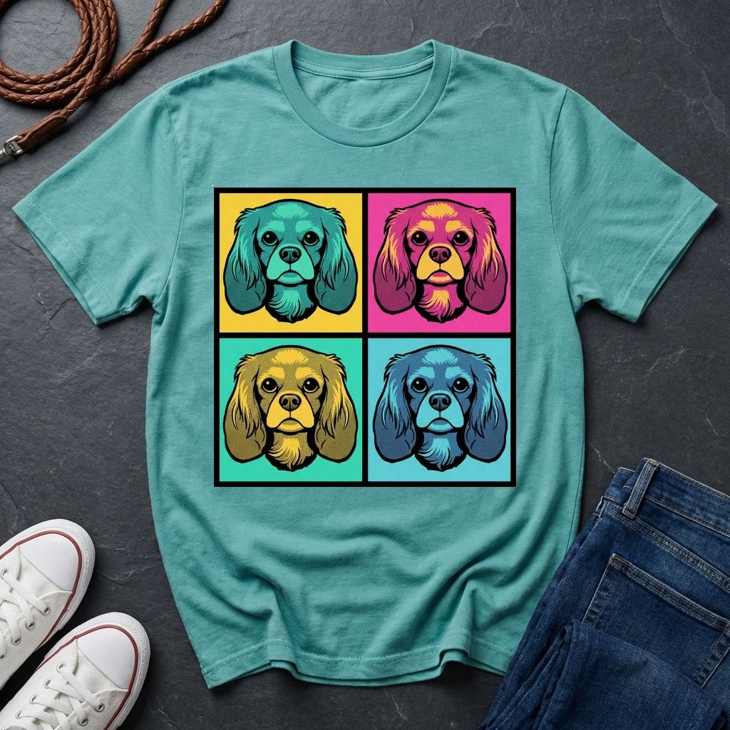 Cavalier King Charles Spaniel Pop Art Shirt — Colorful 4-Panel Dog Tee — Comfort Colors 1717