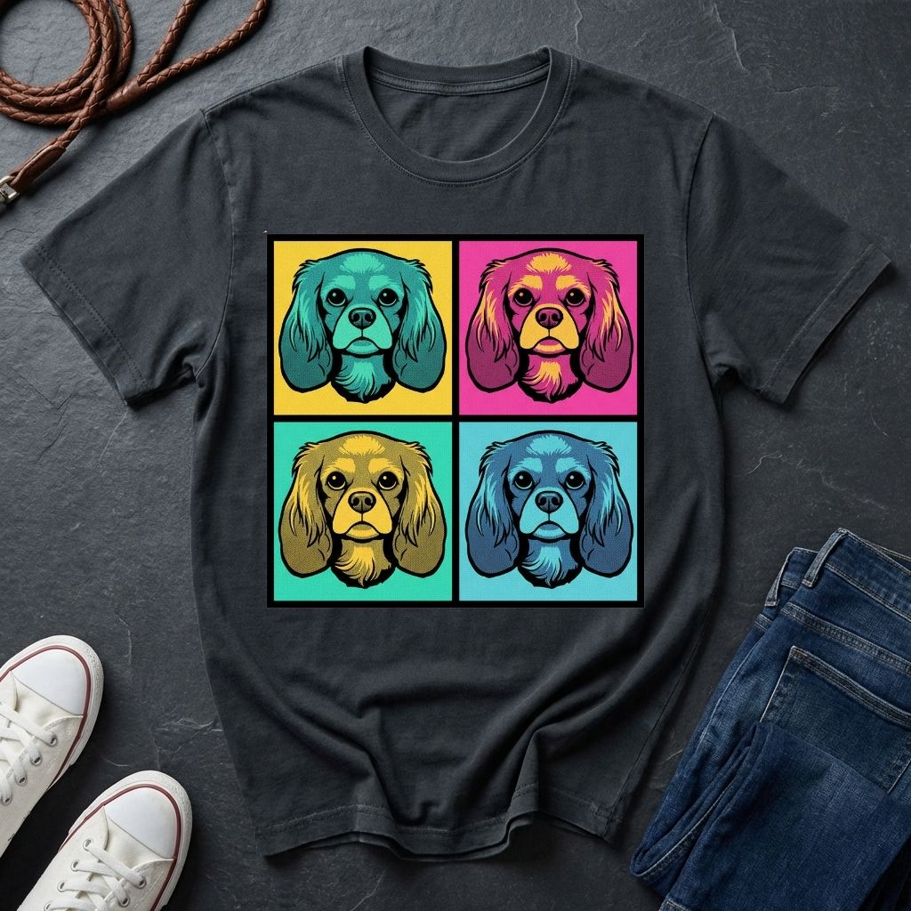 Cavalier King Charles Spaniel Pop Art Shirt — Colorful 4-Panel Dog Tee — Comfort Colors 1717