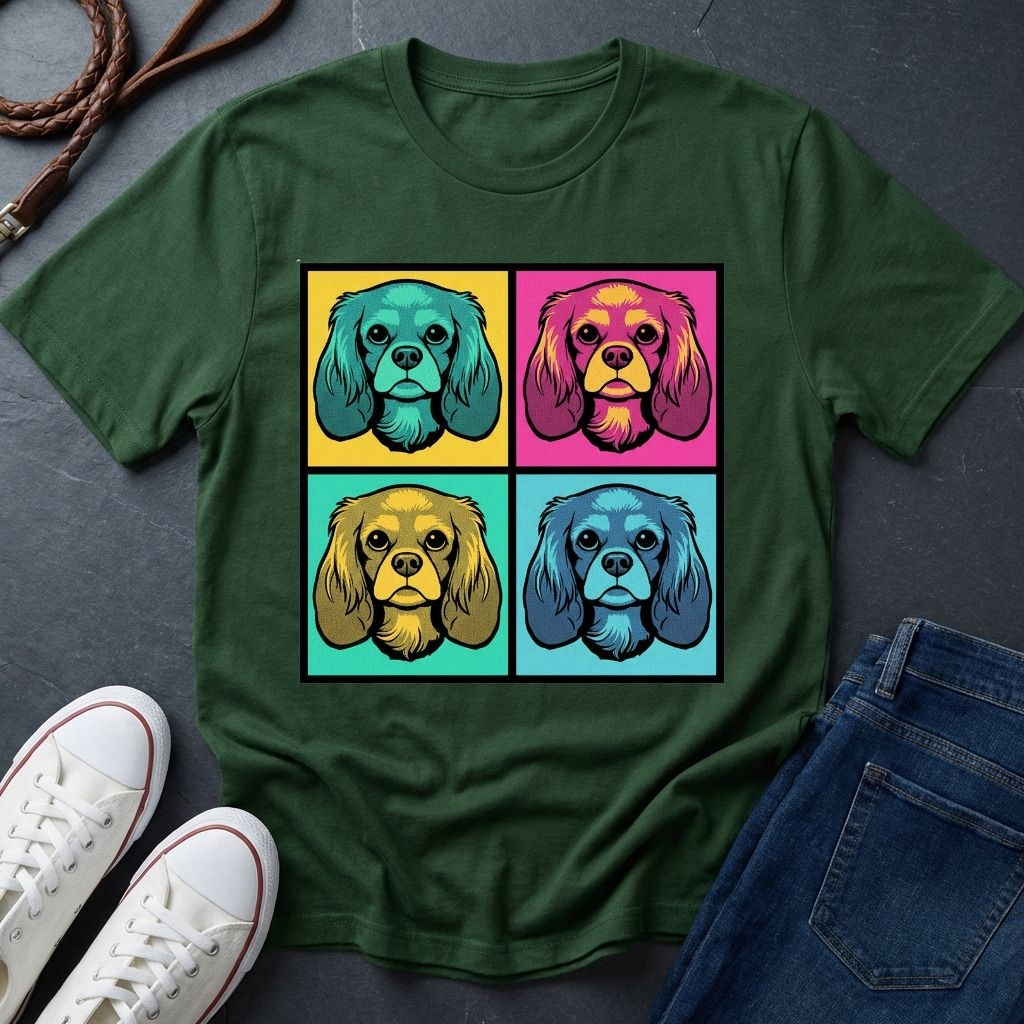 Cavalier King Charles Spaniel Pop Art Shirt — Colorful 4-Panel Dog Tee — Comfort Colors 1717