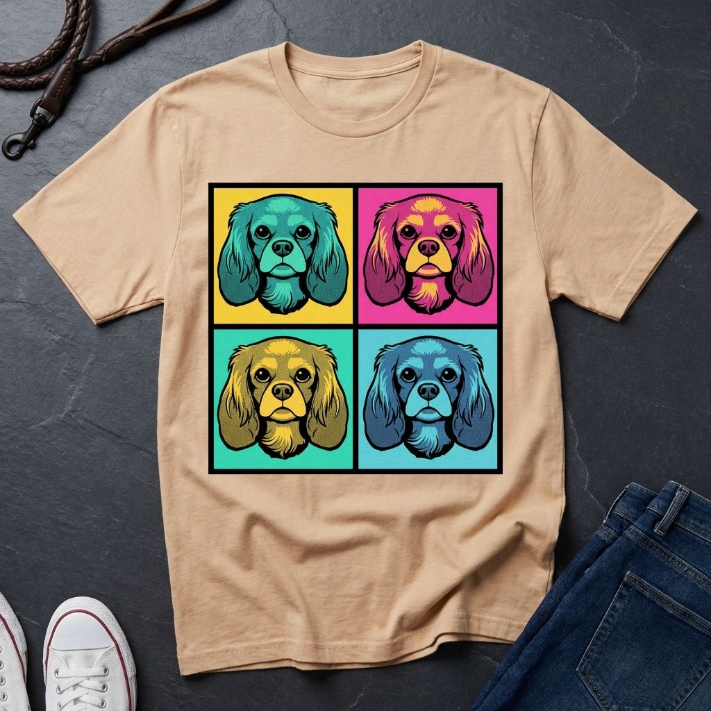 Cavalier King Charles Spaniel Pop Art Shirt — Colorful 4-Panel Dog Tee — Comfort Colors 1717