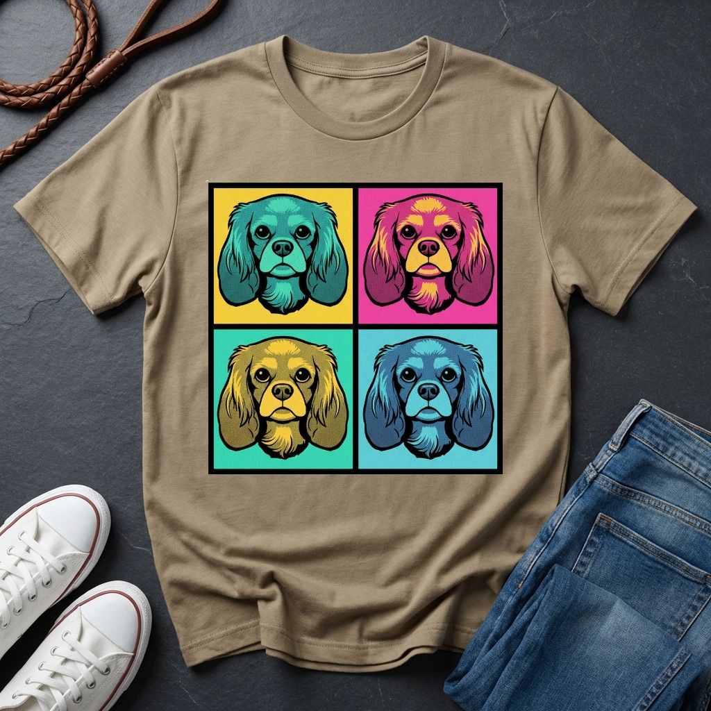 Cavalier King Charles Spaniel Pop Art Shirt — Colorful 4-Panel Dog Tee — Comfort Colors 1717