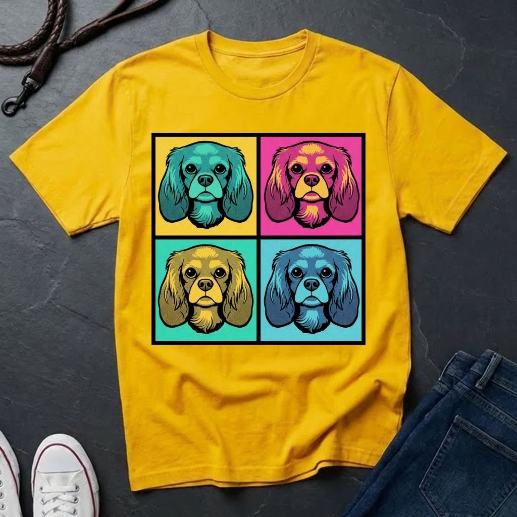 Cavalier King Charles Spaniel Pop Art Shirt — Colorful 4-Panel Dog Tee — Comfort Colors 1717