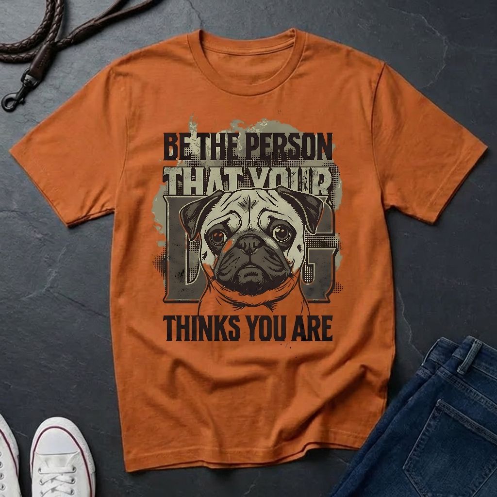 'Be The Person Your Dog Thinks You Are' Pug Shirt — Graphic Art Dog Mom Tee — Comfort Colors 1717